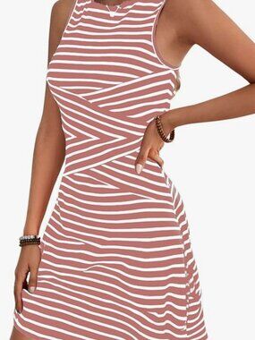 Verdusa Women's Striped Dress Sleeveless Size M High Waisted